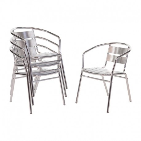 Juego de 2 sillas apilables XL para jardín Revestimiento Textil, Aluminio Color champán FineHome 